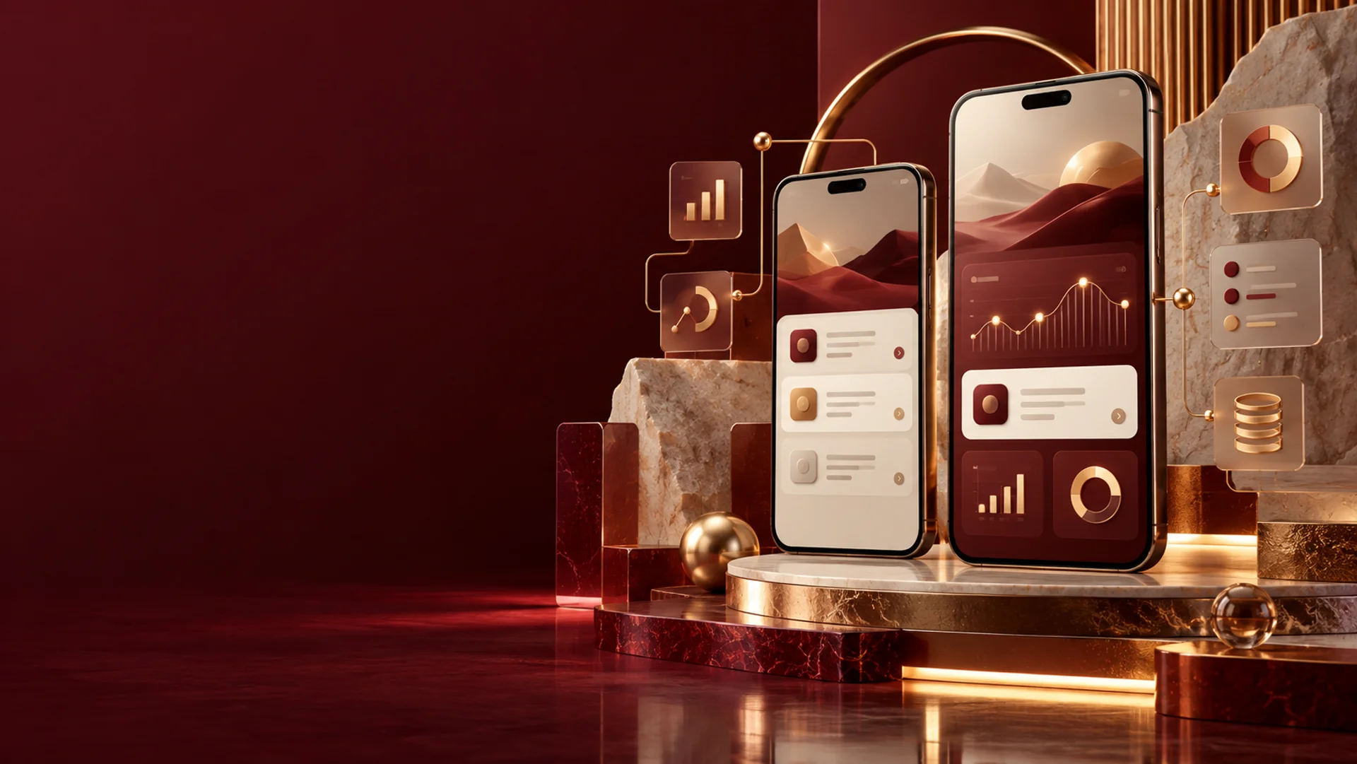 Premium digital product concept with mobile devices and organised software modules