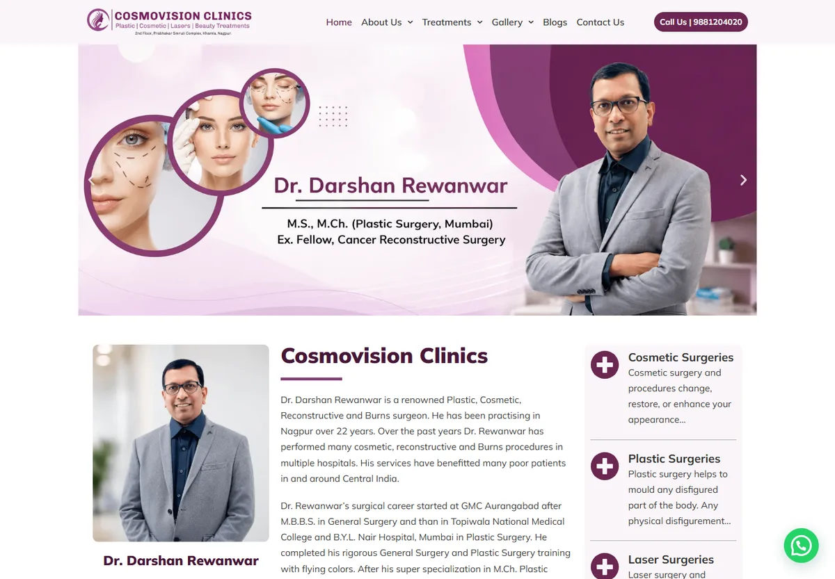 Cosmovision Clinics desktop website screenshot