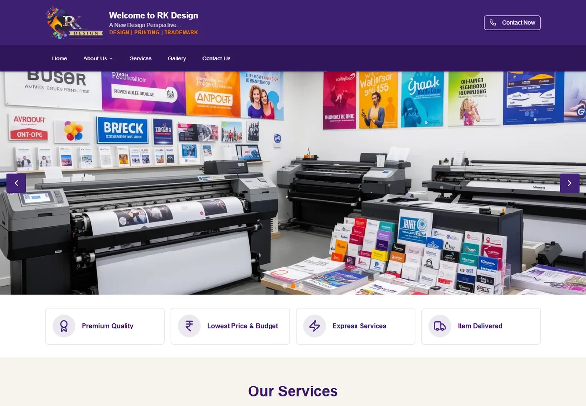 RK Design & Events desktop website screenshot