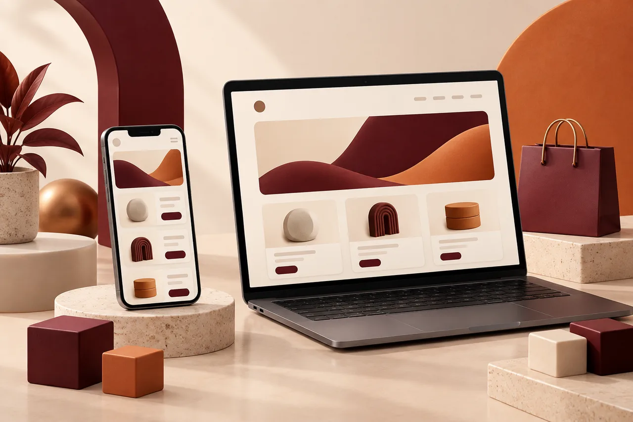 Concept illustration of a responsive website on desktop and mobile