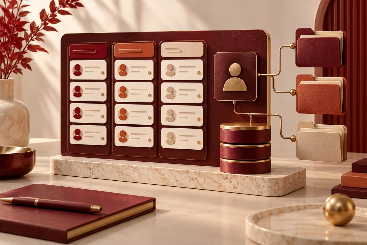 Concept illustration of organised customer records and software workflows
