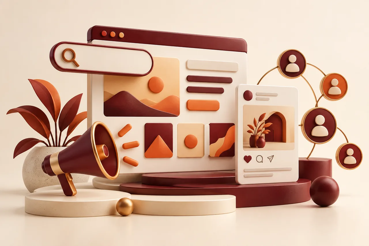 Concept illustration connecting digital channels and a campaign audience